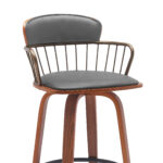 30-Inch Gray and Wood Brown Swivel Faux Leather Bar Stool