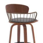 30-Inch Gray and Wood Brown Swivel Faux Leather Bar Stool