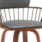 30-Inch Gray and Wood Brown Swivel Faux Leather Bar Stool