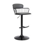 Adjustable Gray Black Faux Leather Swivel Bar Stool with Footrest