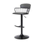 Adjustable Gray Black Faux Leather Swivel Bar Stool with Footrest