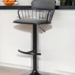 Adjustable Gray Black Faux Leather Swivel Bar Stool with Footrest