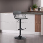 Adjustable Gray Black Faux Leather Swivel Bar Stool with Footrest