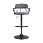 Adjustable Gray Black Faux Leather Swivel Bar Stool with Footrest