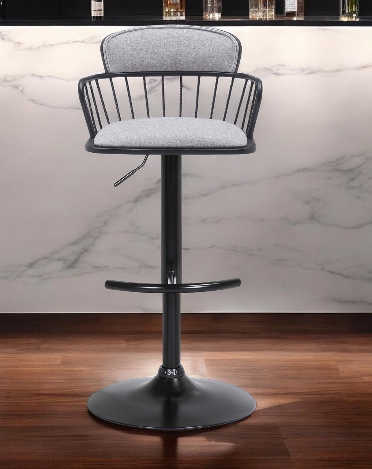 Adjustable Light Gray and Black Low Back Swivel Bar Stool 2 Adjustable Light Gray and Black Low Back Swivel Bar Stool - Image 2