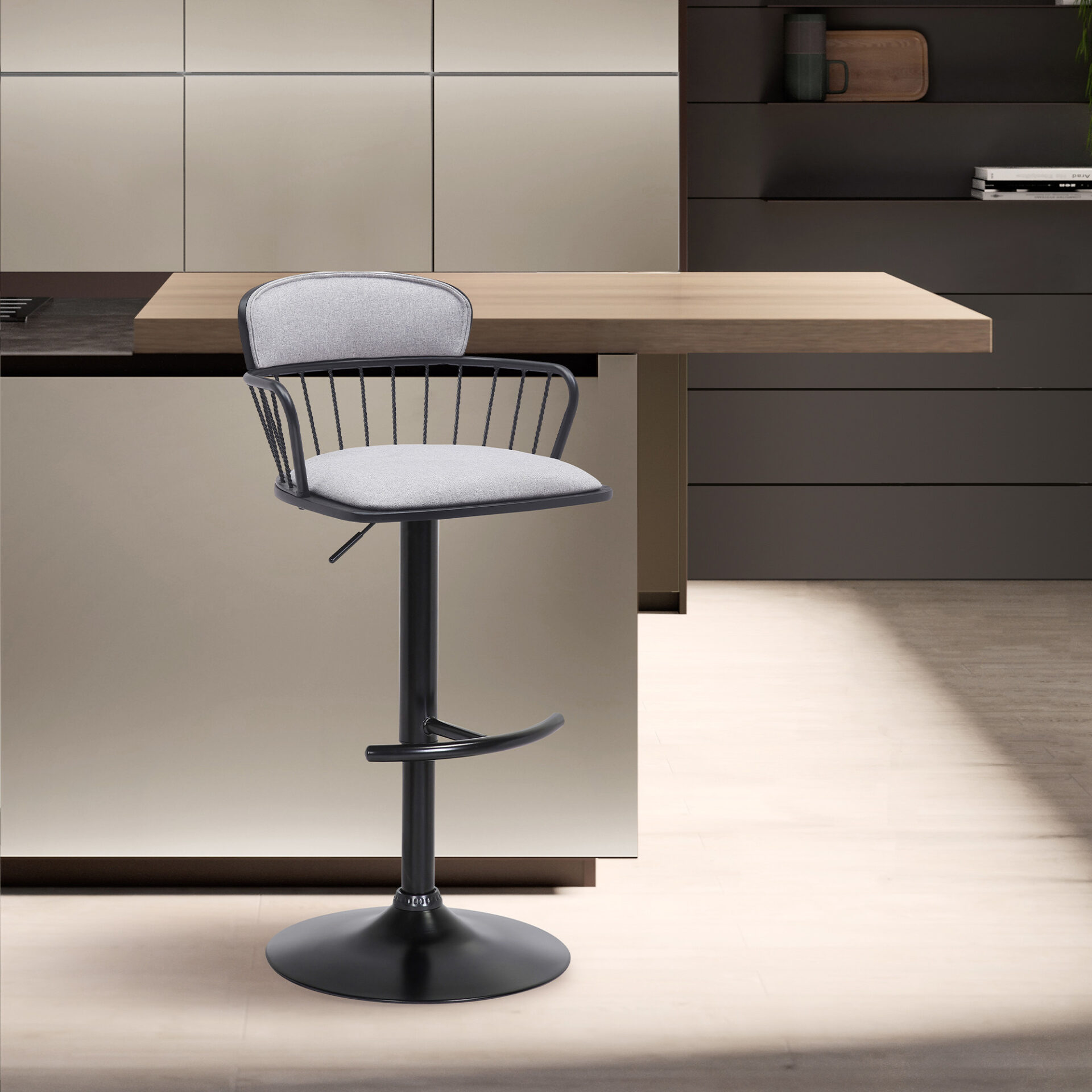 Adjustable Light Gray and Black Low Back Swivel Bar Stool 9 Adjustable Light Gray and Black Low Back Swivel Bar Stool - Image 9
