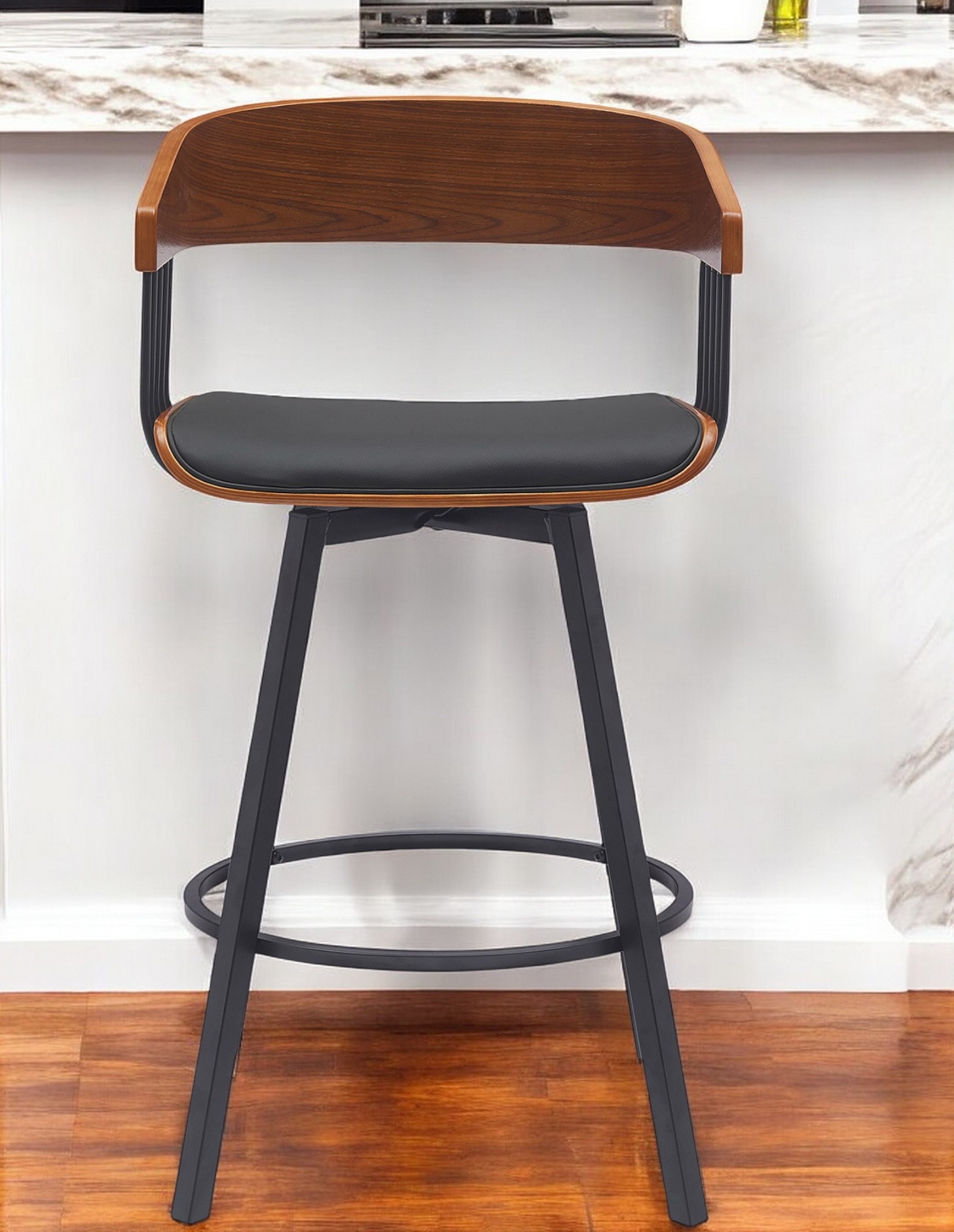 27-Inch Black Faux Leather Swivel Counter Height Bar Stool 1 27-Inch Black Faux Leather Swivel Counter Height Bar Stool