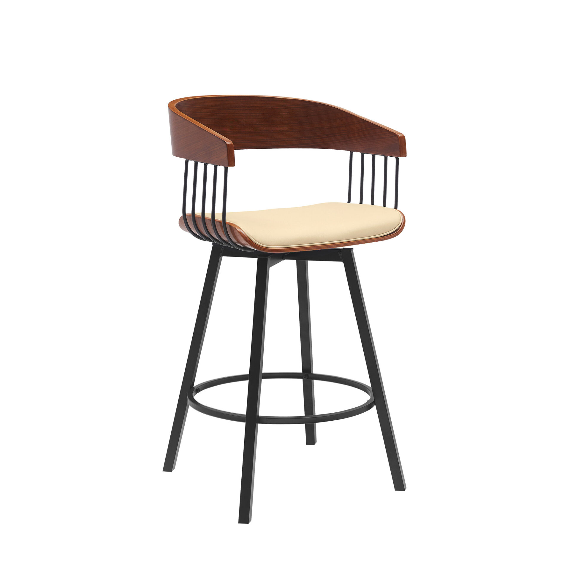 27-Inch Cream and Black Swivel Faux Leather Bar Stool 3 27-Inch Cream and Black Swivel Faux Leather Bar Stool - Image 3