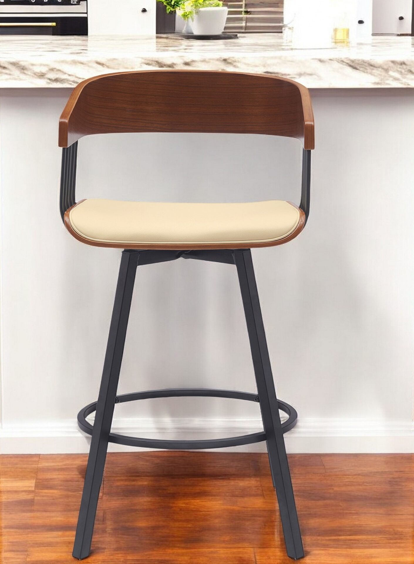 27-Inch Cream and Black Swivel Faux Leather Bar Stool 2 27-Inch Cream and Black Swivel Faux Leather Bar Stool - Image 2