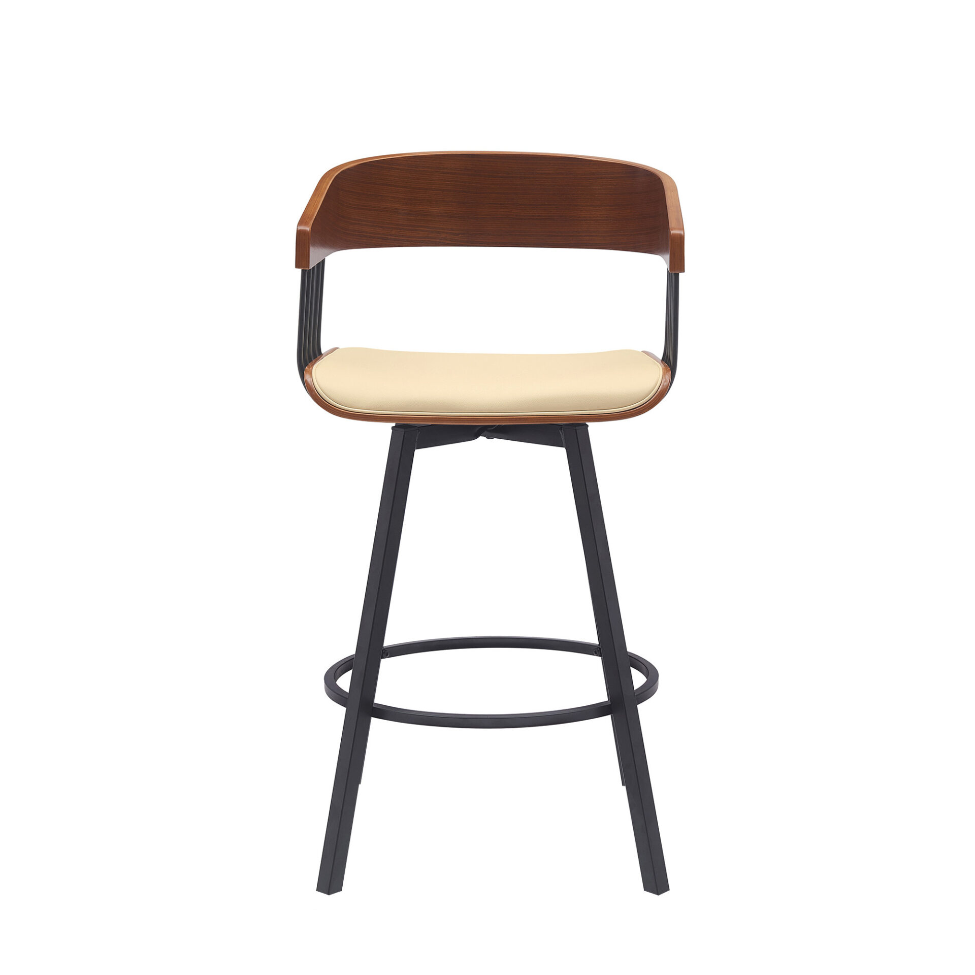 27-Inch Cream and Black Swivel Faux Leather Bar Stool 1 27-Inch Cream and Black Swivel Faux Leather Bar Stool