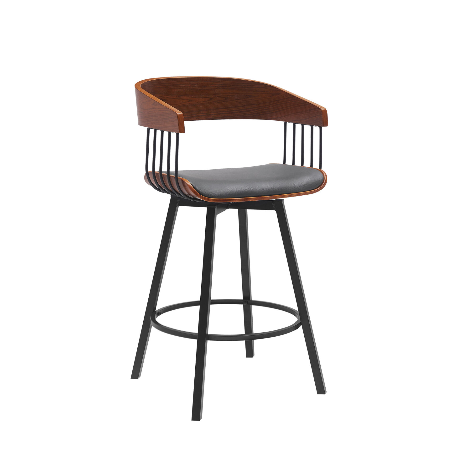 27-Inch Gray and Black Swivel Faux Leather Bar Stool 3 27-Inch Gray and Black Swivel Faux Leather Bar Stool - Image 3