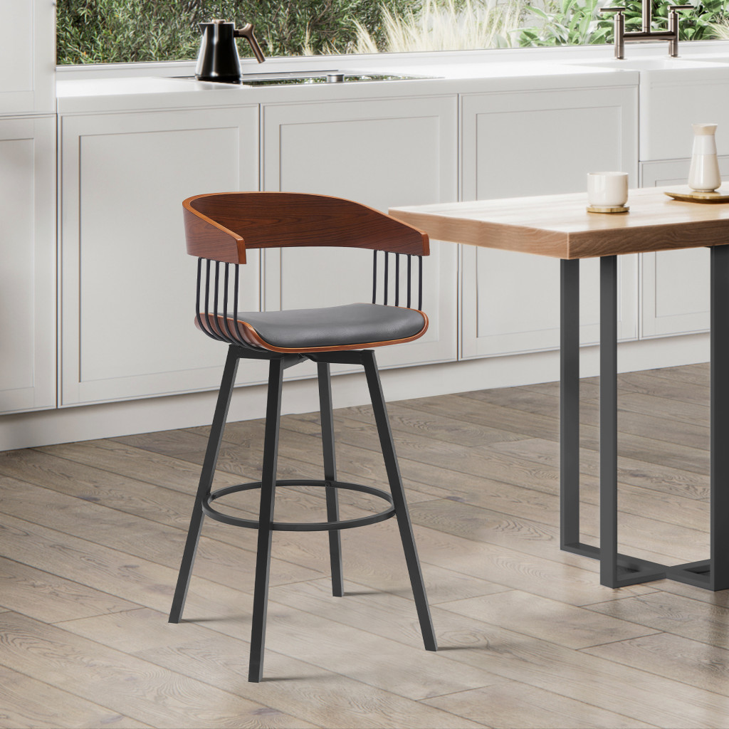 27-Inch Gray and Black Swivel Faux Leather Bar Stool 9 27-Inch Gray and Black Swivel Faux Leather Bar Stool - Image 9