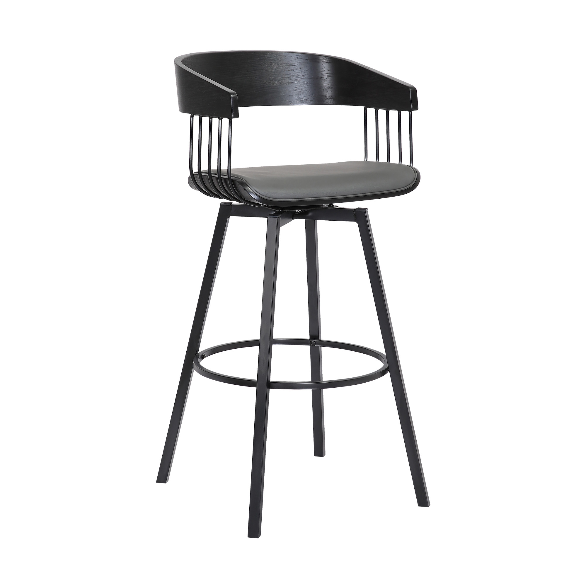27 Inch Gray and Black Swivel Faux Leather Bar Stool 3 27 Inch Gray and Black Swivel Faux Leather Bar Stool - Image 3