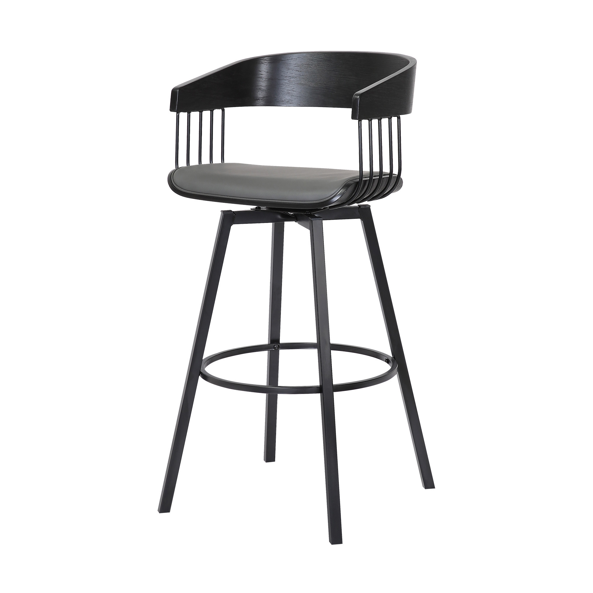 27 Inch Gray and Black Swivel Faux Leather Bar Stool 7 27 Inch Gray and Black Swivel Faux Leather Bar Stool - Image 7