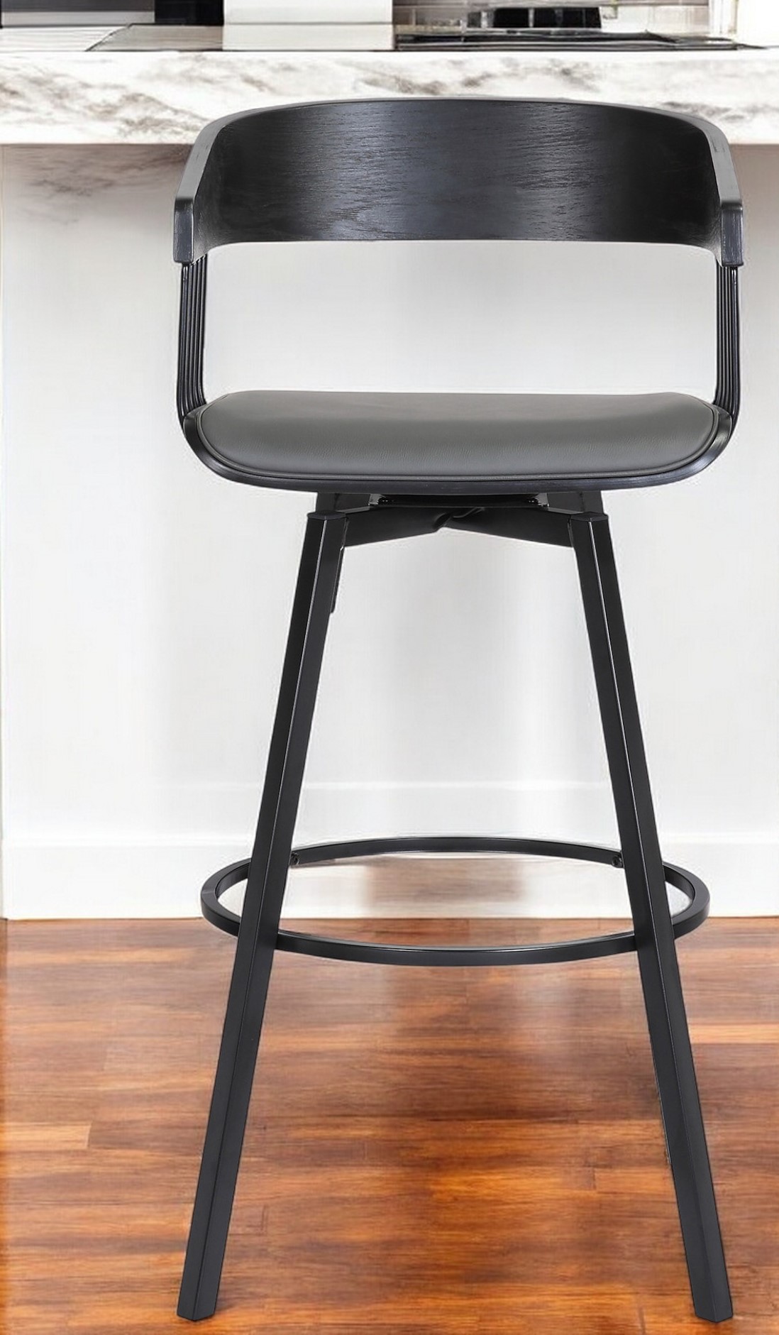 27 Inch Gray and Black Swivel Faux Leather Bar Stool 1 27 Inch Gray and Black Swivel Faux Leather Bar Stool