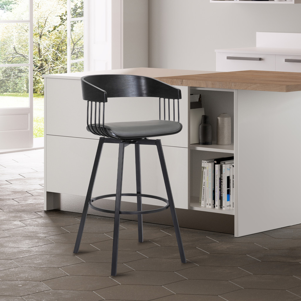 27 Inch Gray and Black Swivel Faux Leather Bar Stool 9 27 Inch Gray and Black Swivel Faux Leather Bar Stool - Image 9