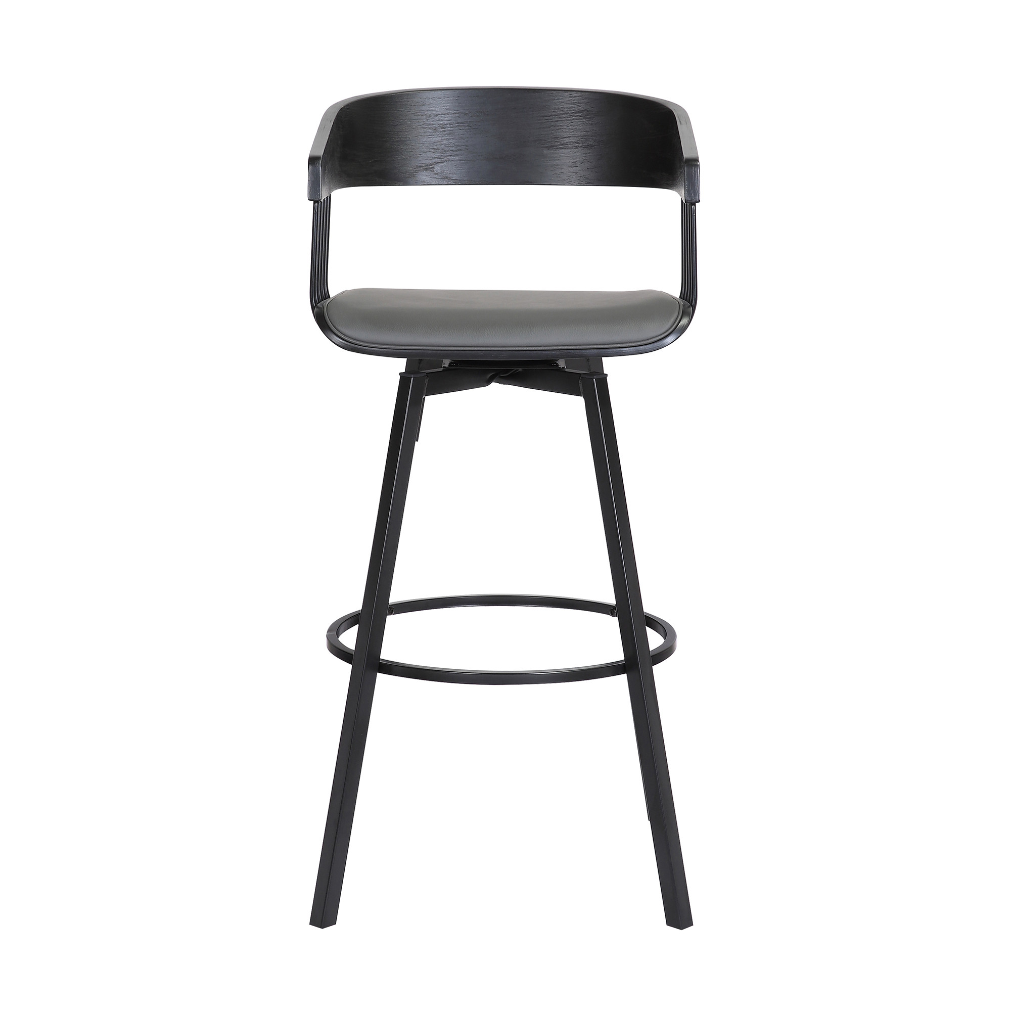 27 Inch Gray and Black Swivel Faux Leather Bar Stool 2 27 Inch Gray and Black Swivel Faux Leather Bar Stool - Image 2