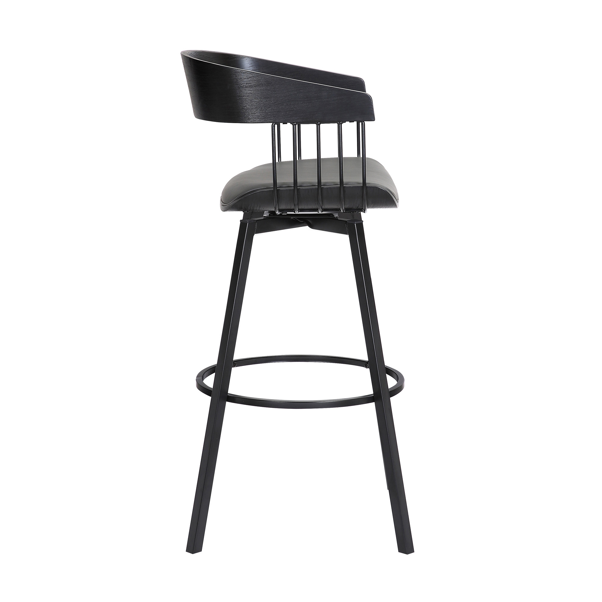 27 Inch Gray and Black Swivel Faux Leather Bar Stool 4 27 Inch Gray and Black Swivel Faux Leather Bar Stool - Image 4