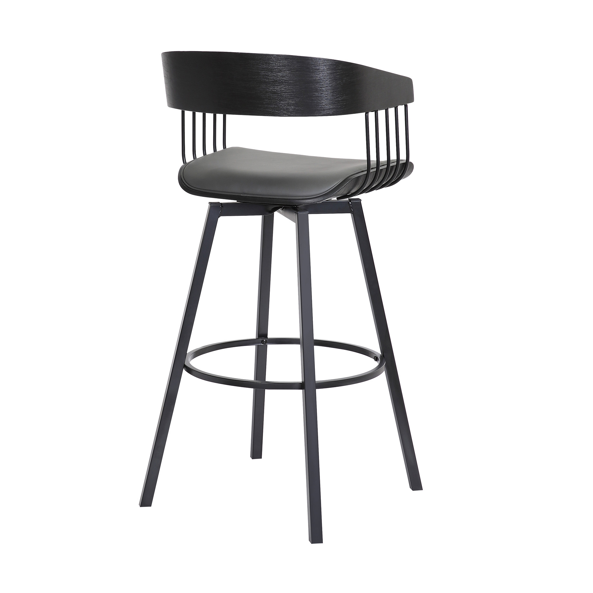 27 Inch Gray and Black Swivel Faux Leather Bar Stool 5 27 Inch Gray and Black Swivel Faux Leather Bar Stool - Image 5