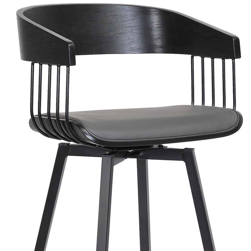 27 Inch Gray and Black Swivel Faux Leather Bar Stool 8 27 Inch Gray and Black Swivel Faux Leather Bar Stool - Image 8