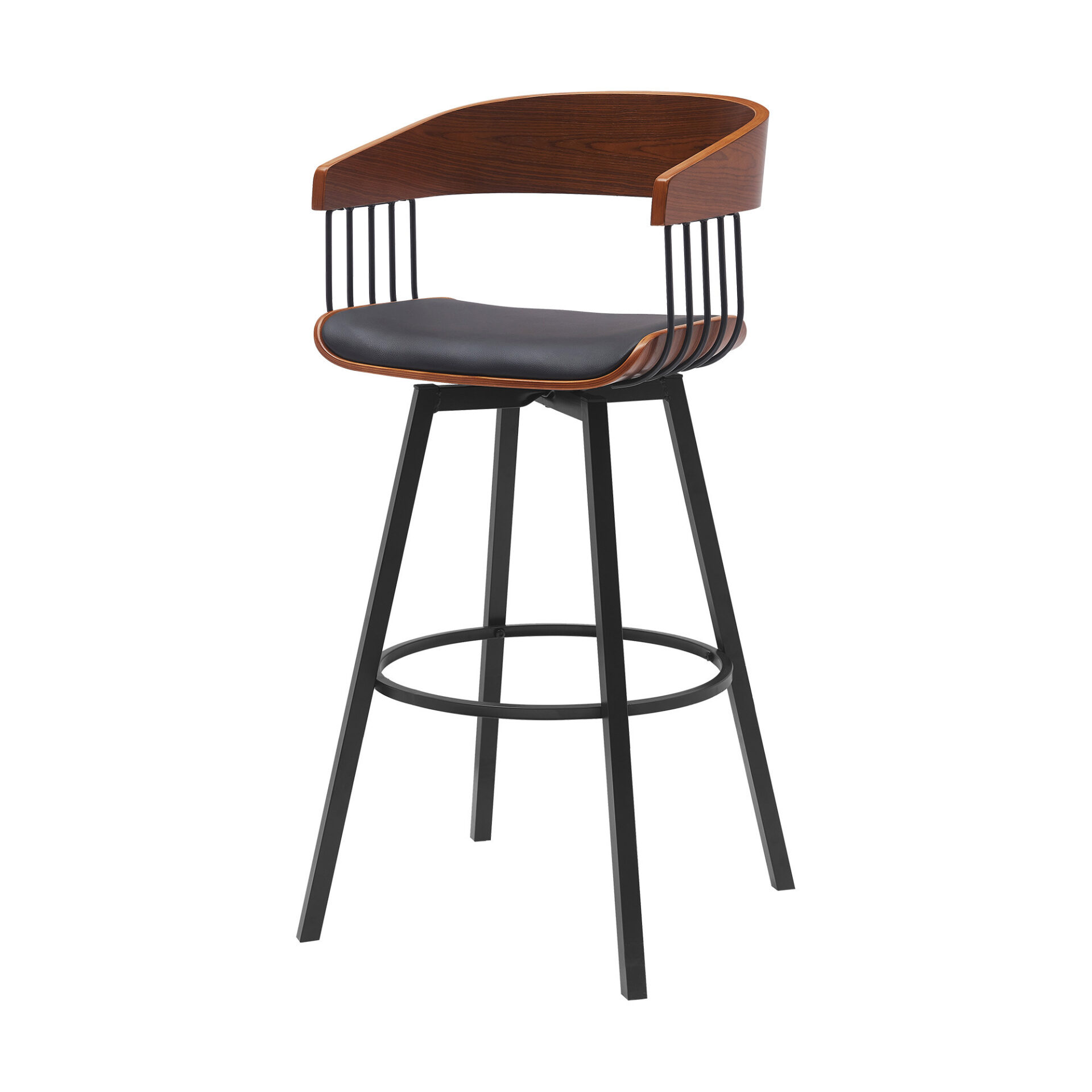31-Inch Black Faux Leather Swivel Bar Stool With Armrests 6 31-Inch Black Faux Leather Swivel Bar Stool With Armrests - Image 6