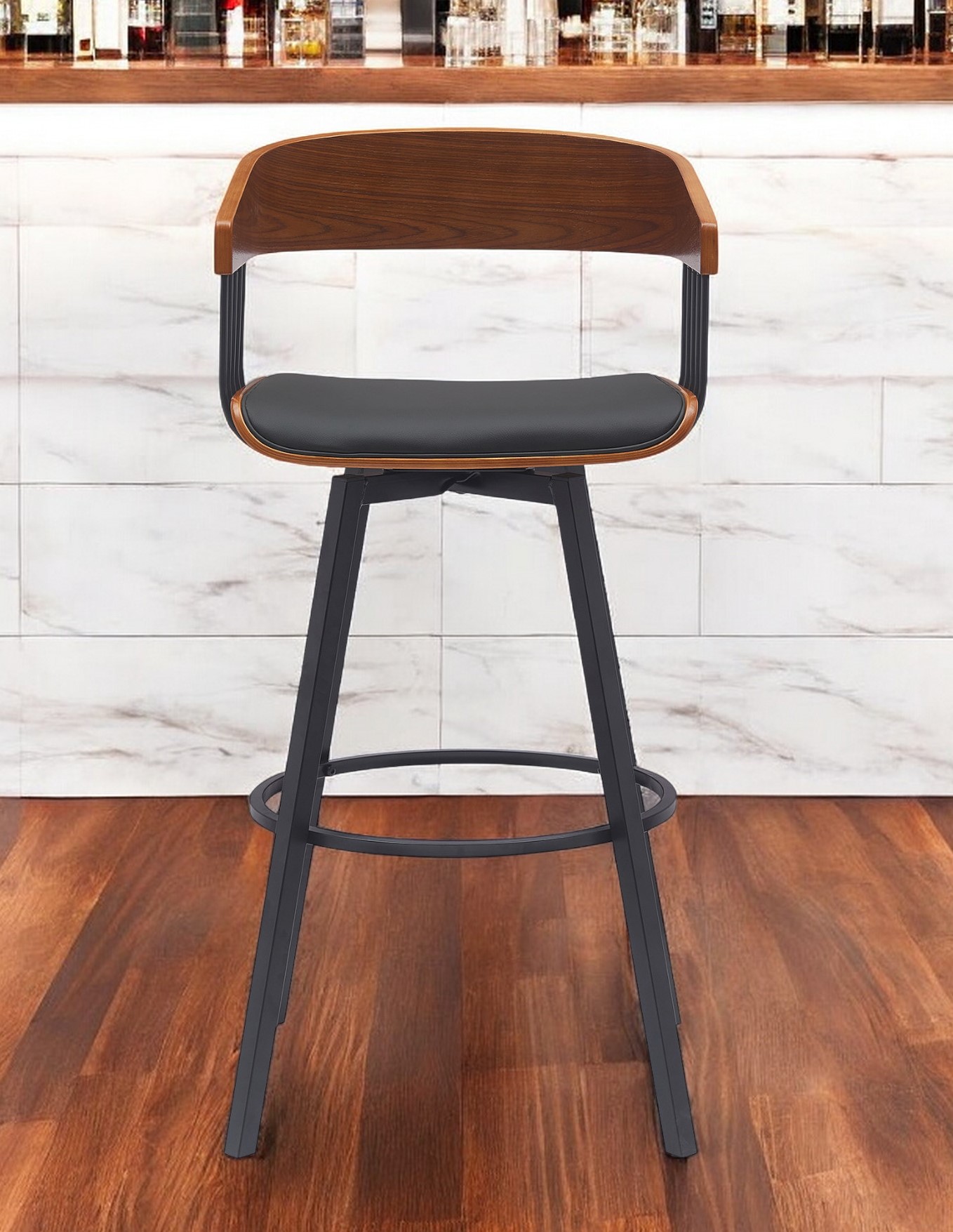 31-Inch Black Faux Leather Swivel Bar Stool With Armrests 2 31-Inch Black Faux Leather Swivel Bar Stool With Armrests - Image 2