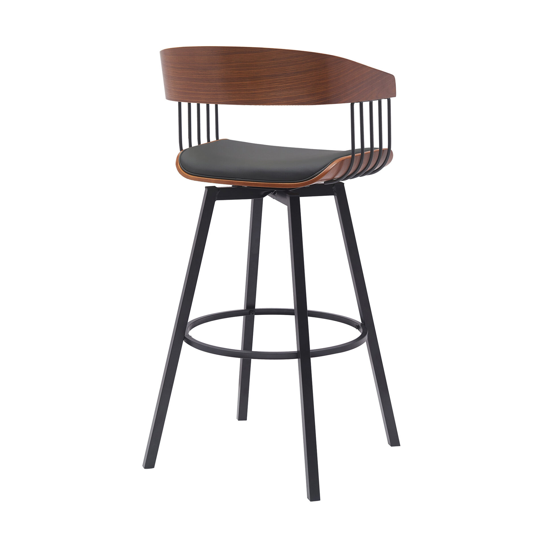 31-Inch Black Faux Leather Swivel Bar Stool With Armrests 5 31-Inch Black Faux Leather Swivel Bar Stool With Armrests - Image 5