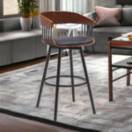 31-Inch Black Faux Leather Swivel Bar Stool With Armrests 12 31-Inch Black Faux Leather Swivel Bar Stool With Armrests