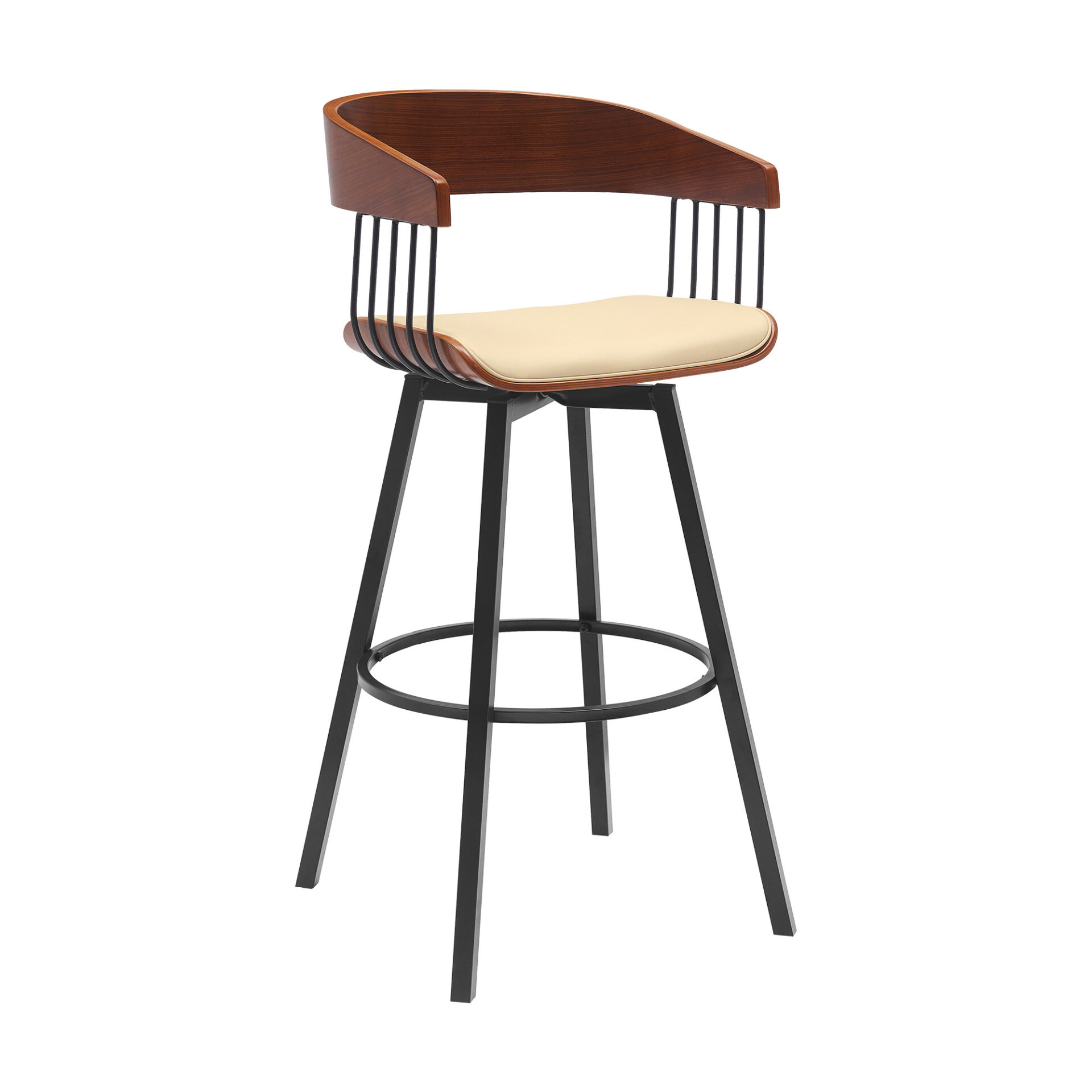 31 Inch Cream and Black Swivel Bar Stool with Armrests 3 31 Inch Cream and Black Swivel Bar Stool with Armrests - Image 3