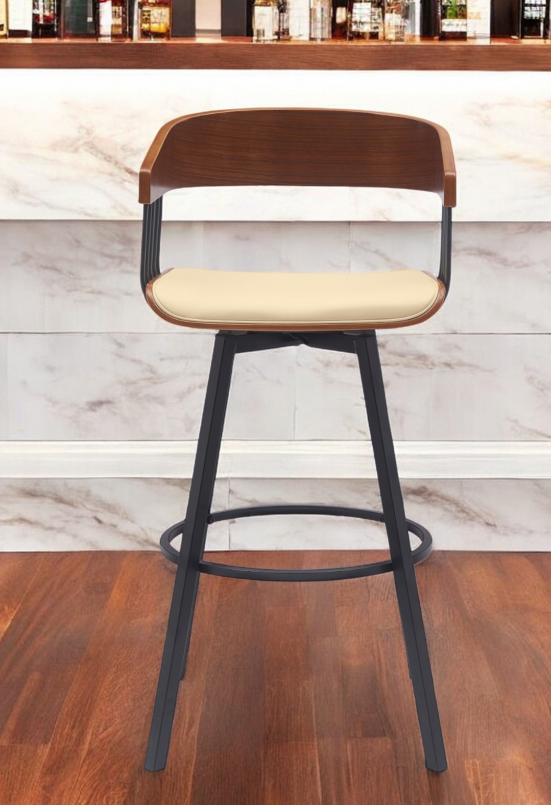 31 Inch Cream and Black Swivel Bar Stool with Armrests 1 31 Inch Cream and Black Swivel Bar Stool with Armrests