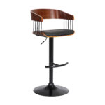 19.5-Inch Black Adjustable Swivel Bar Stool with Armrests