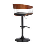 19.5-Inch Black Adjustable Swivel Bar Stool with Armrests