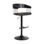 Adjustable Black Faux Leather Swivel Bar Stool With Armrests
