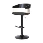 Adjustable Black Faux Leather Swivel Bar Stool With Armrests