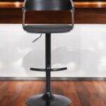 Adjustable Black Faux Leather Swivel Bar Stool With Armrests