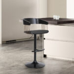 Adjustable Black Faux Leather Swivel Bar Stool With Armrests