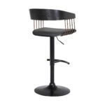 Adjustable Black Faux Leather Swivel Bar Stool With Armrests