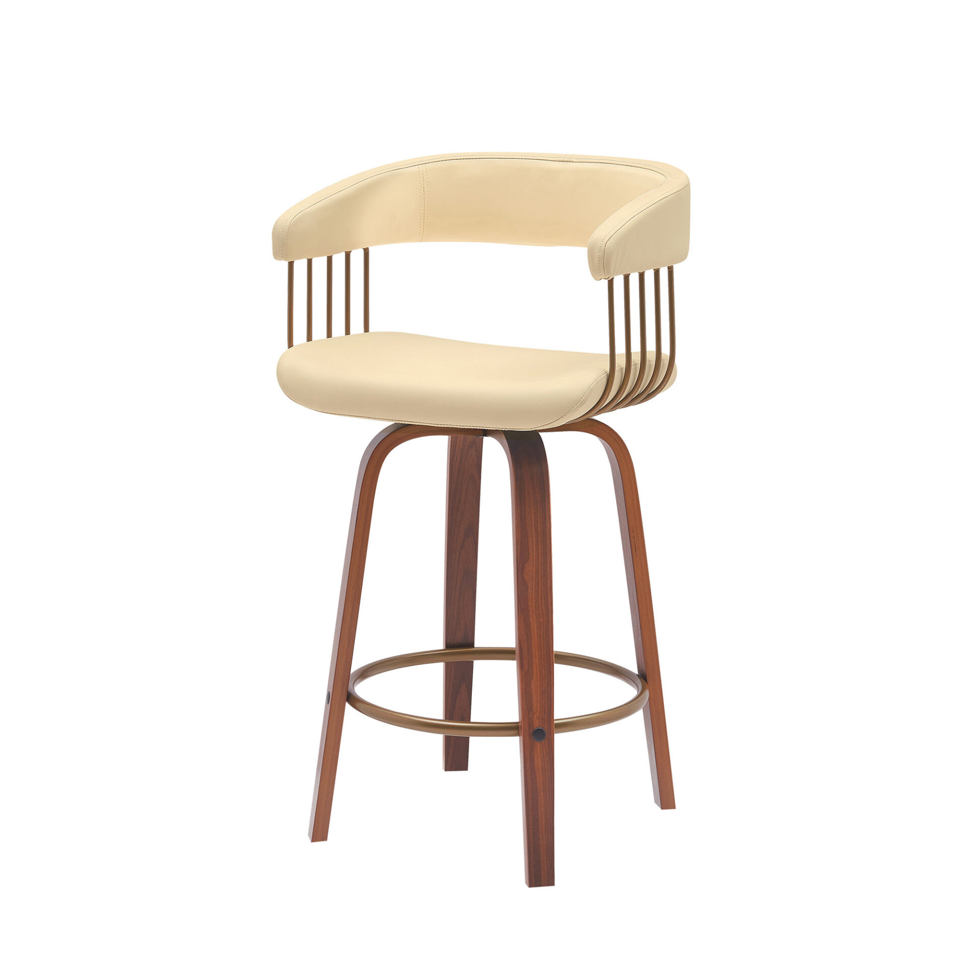 26 Inch Cream Faux Leather Swivel Bar Stool With Arms 5 26 Inch Cream Faux Leather Swivel Bar Stool With Arms - Image 5