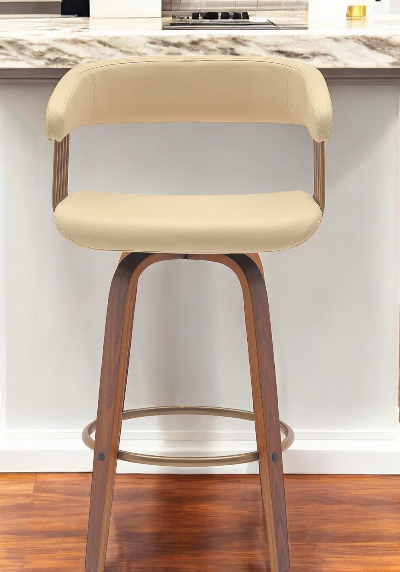 26 Inch Cream Faux Leather Swivel Bar Stool With Arms 2 26 Inch Cream Faux Leather Swivel Bar Stool With Arms - Image 2