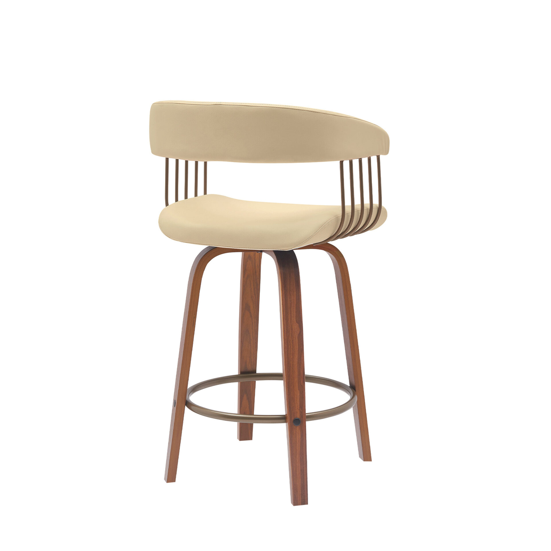 26 Inch Cream Faux Leather Swivel Bar Stool With Arms 4 26 Inch Cream Faux Leather Swivel Bar Stool With Arms - Image 4