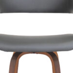 26 Inch Gray and Wood Brown Swivel Faux Leather Bar Stool