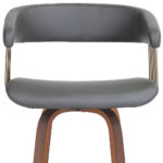 26 Inch Gray and Wood Brown Swivel Faux Leather Bar Stool