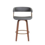 26 Inch Gray and Wood Brown Swivel Faux Leather Bar Stool