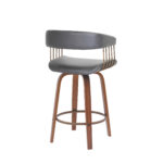 26 Inch Gray and Wood Brown Swivel Faux Leather Bar Stool