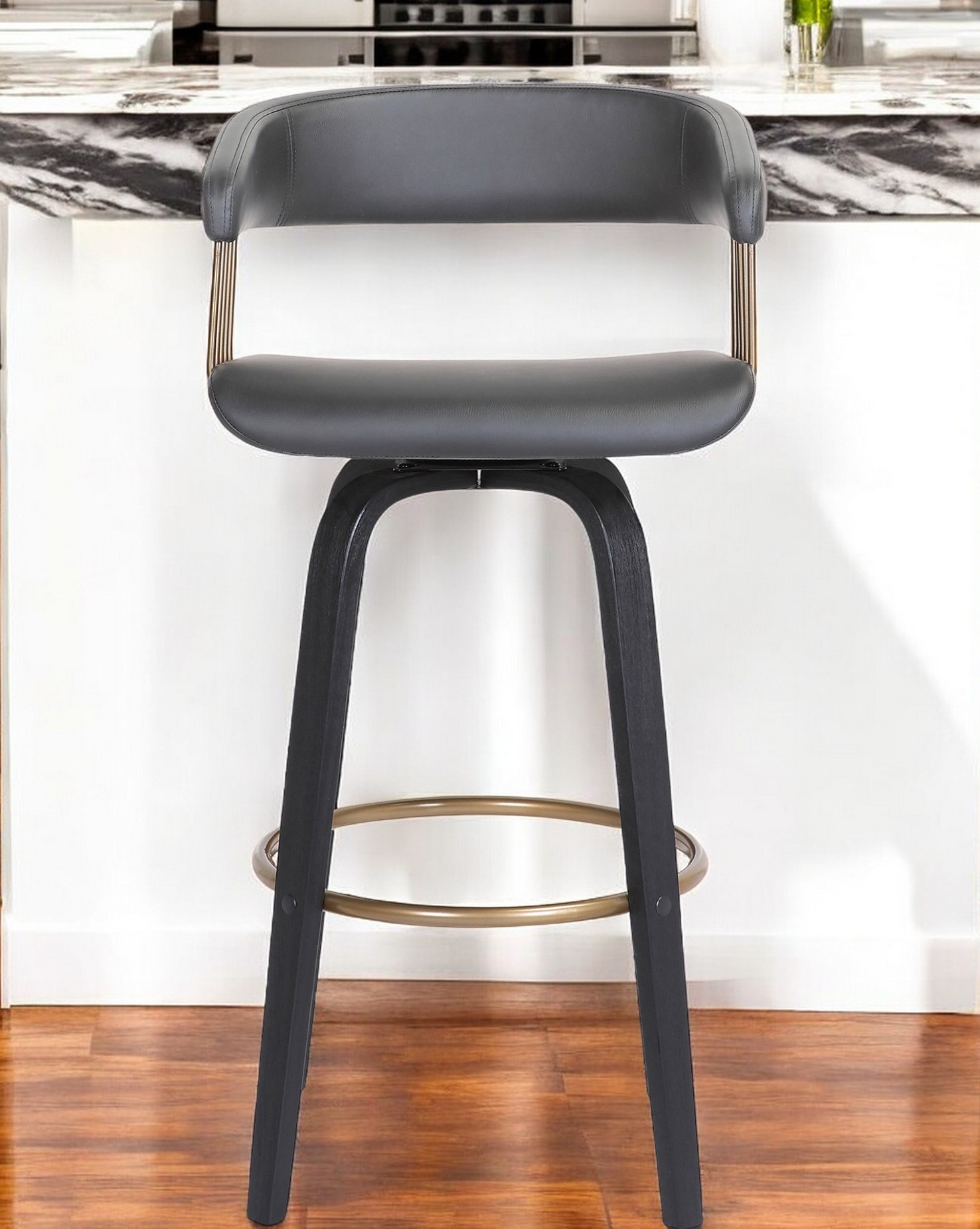 26-Inch Gray and Black Swivel Faux Leather Bar Stool 2 26-Inch Gray and Black Swivel Faux Leather Bar Stool - Image 2