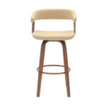31 Inch Cream and Wood Brown Swivel Bar Stool