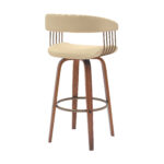 31 Inch Cream and Wood Brown Swivel Bar Stool