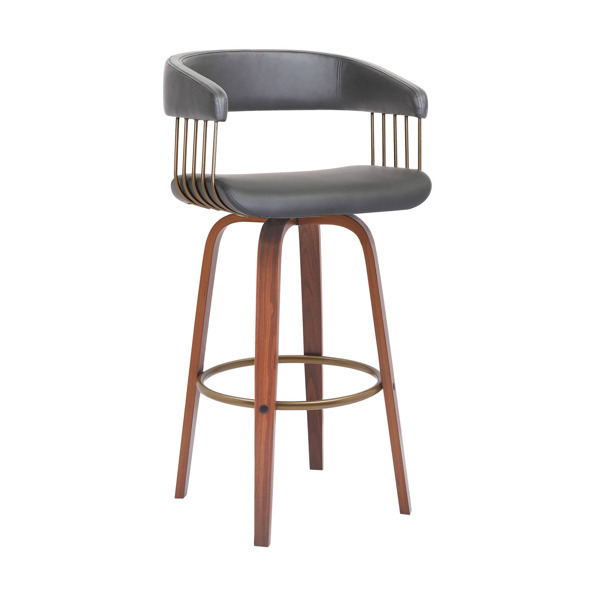 31-Inch Gray and Wood Brown Faux Leather Swivel Bar Stool 3 31-Inch Gray and Wood Brown Faux Leather Swivel Bar Stool - Image 3
