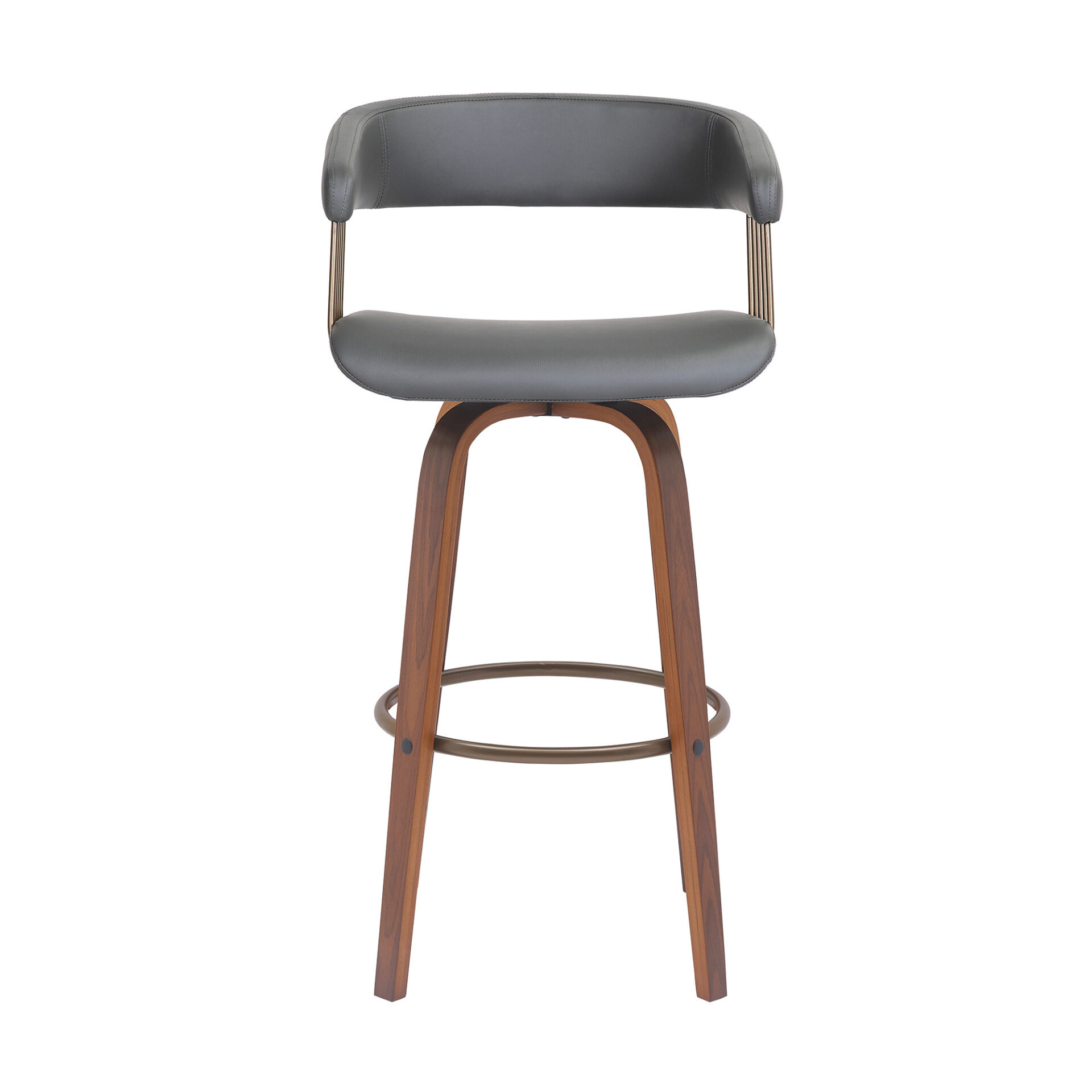 31-Inch Gray and Wood Brown Faux Leather Swivel Bar Stool 2 31-Inch Gray and Wood Brown Faux Leather Swivel Bar Stool - Image 2