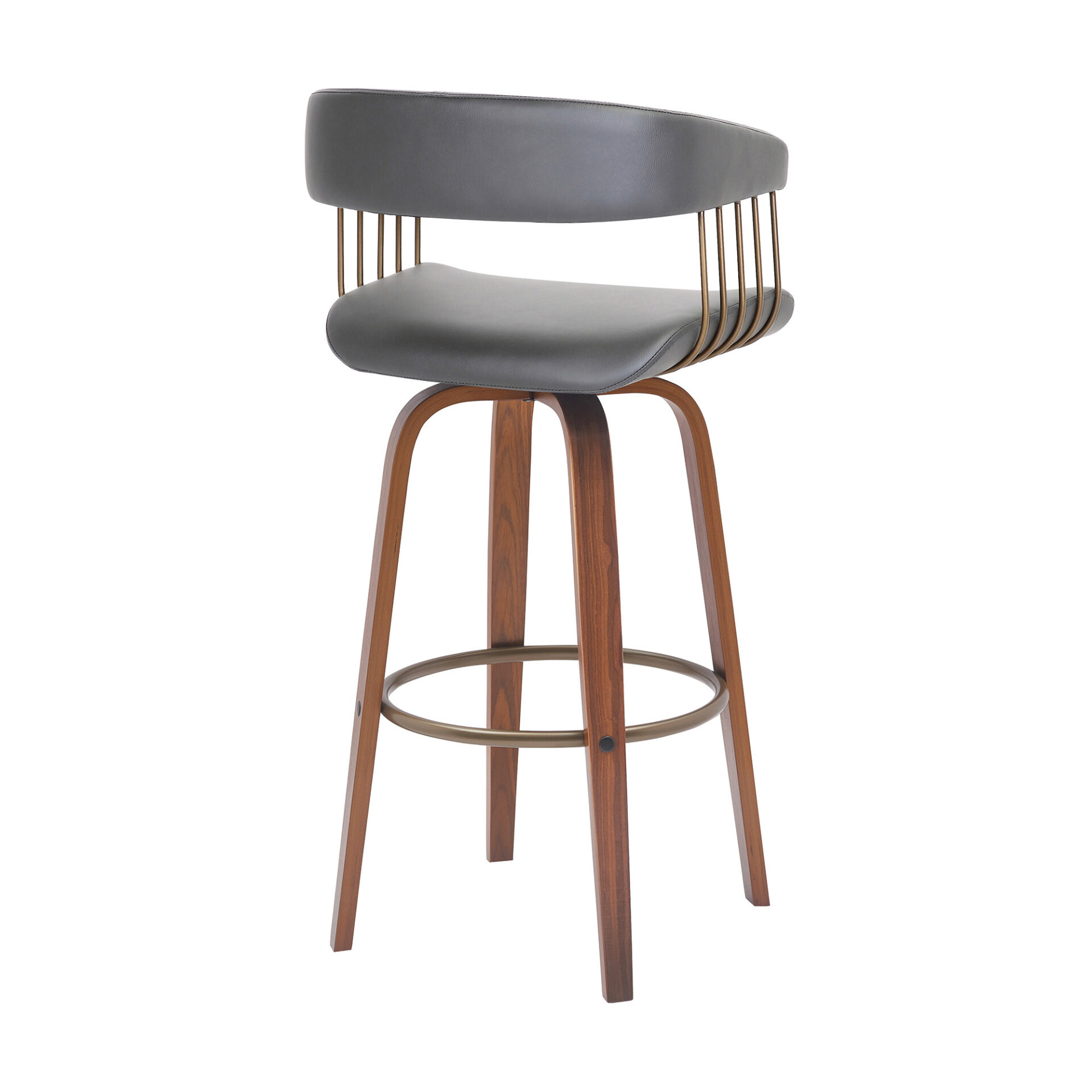 31-Inch Gray and Wood Brown Faux Leather Swivel Bar Stool 4 31-Inch Gray and Wood Brown Faux Leather Swivel Bar Stool - Image 4